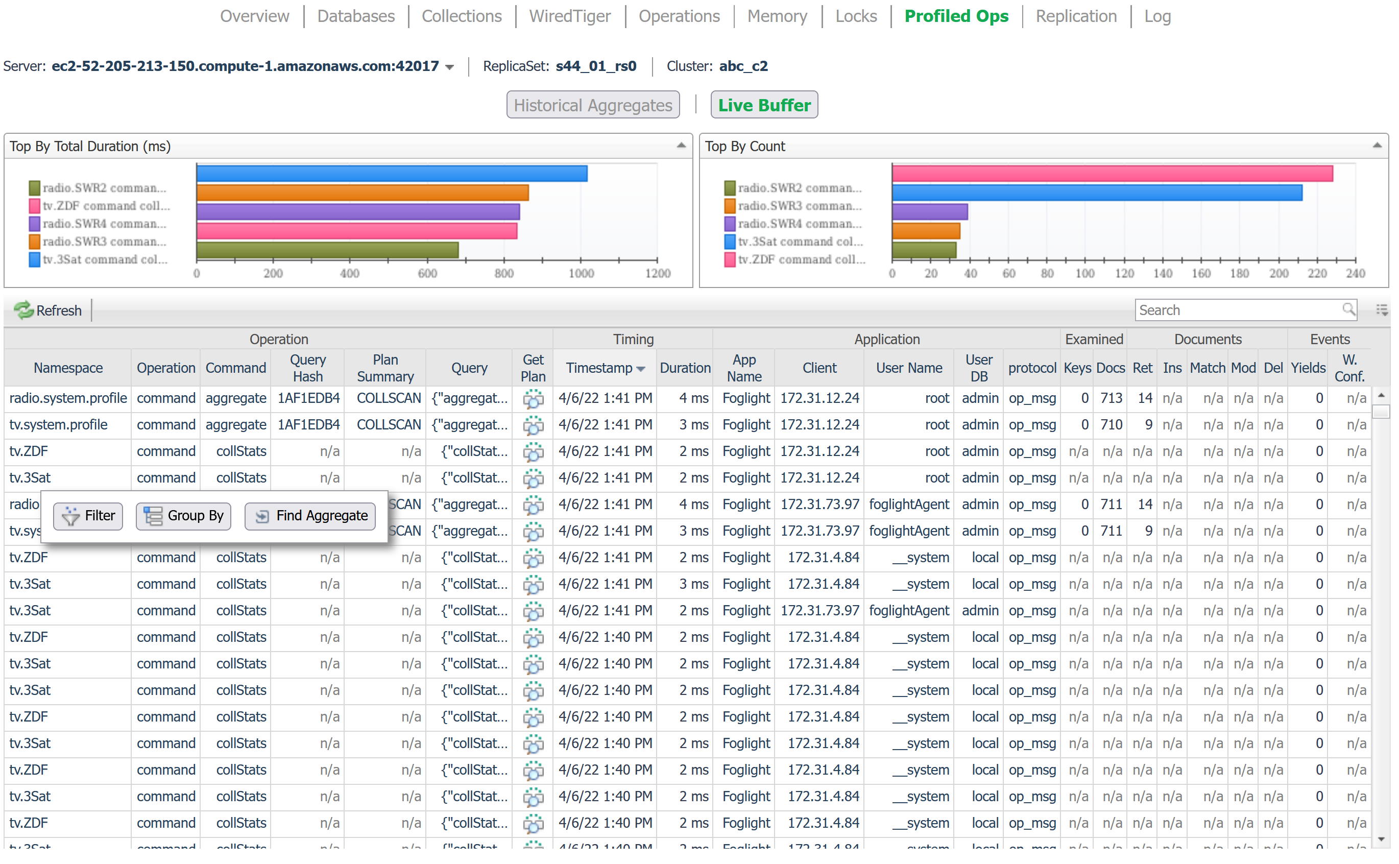 Profiled Operations Live Buffer